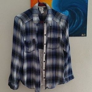 Blue and white button up.